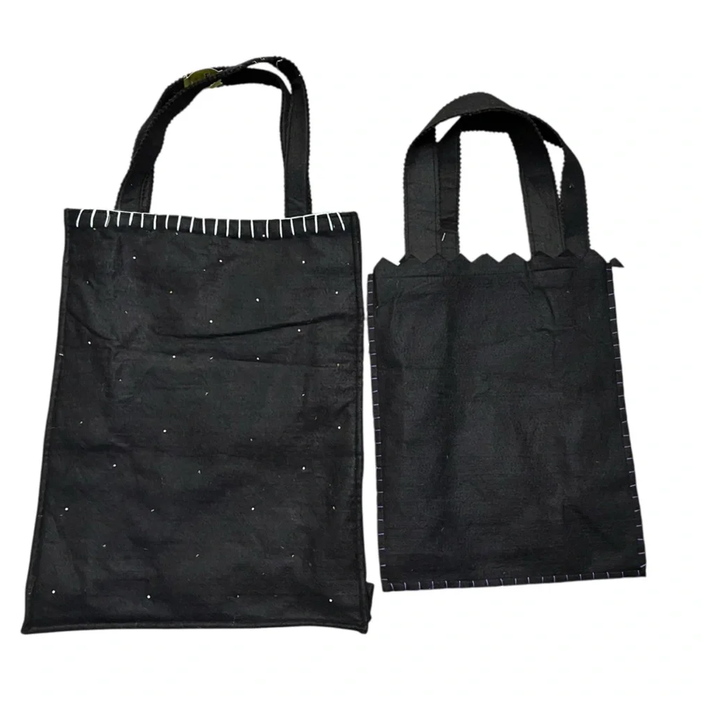 Vintage Halloween Trick or Treat Tote Bags Felt Ghost Bat Sequin Embroidery 2 pc - Picture 2 of 10